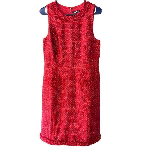 Lands End Dress Womens 8 Red Tweed Sleeveless Silver Threads Lined Pockets - Picture 1 of 6